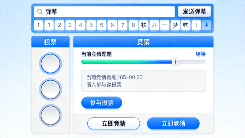 爱游戏平台互动功能界面 - 显示弹幕、投票、竞猜等互动元素