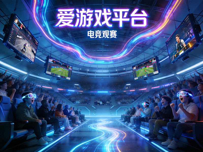 爱游戏平台电竞观赛主视觉图 - 未来科技感电竞场馆与观众沉浸式观赛场景