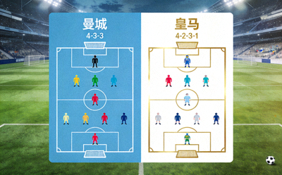 战术板分析图，展示曼城与皇马阵型对比